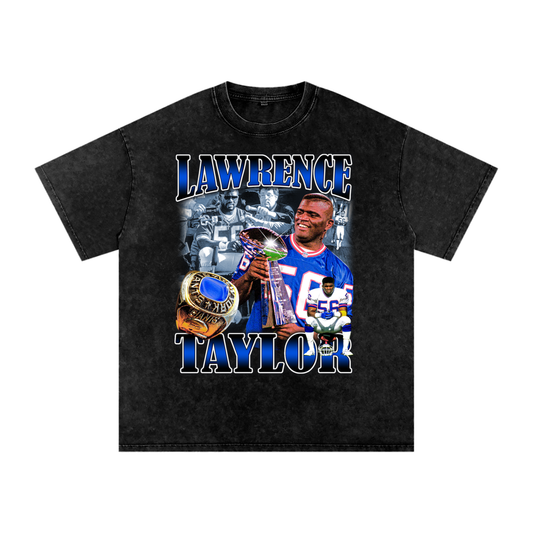 Lawrence Taylor Legacy T-Shirt – Vintage NFL Tribute Tee Featuring Super Bowl Ring & Trophy - Calzy Studios