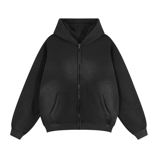Sunfade Two-way Zipper Boxy Hoodie - Calzy Studios